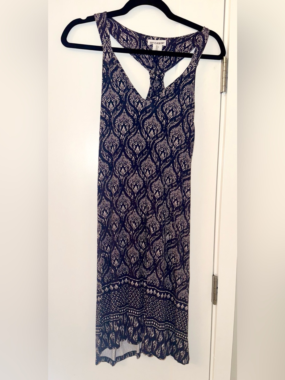 Artisan Ny Black and Cream Twist-Back Print Midi Dress